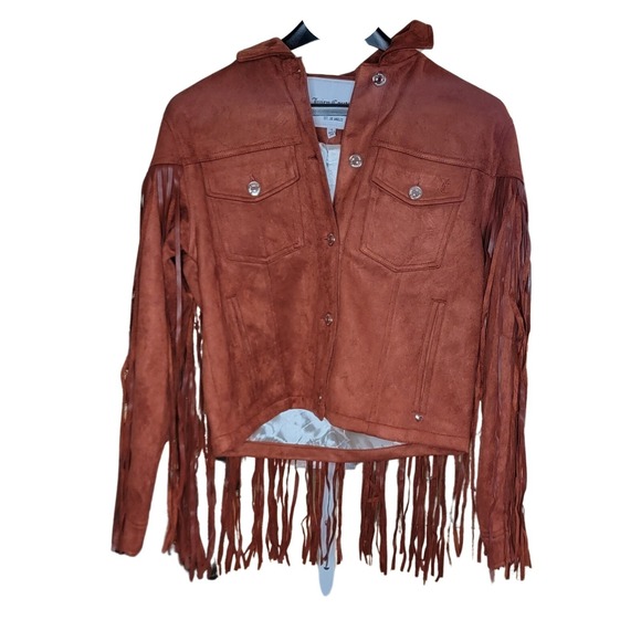 Juicy Couture Fringe Jacket Western Festival‎ Faux Suede Rust Snap Front - Picture 1 of 10